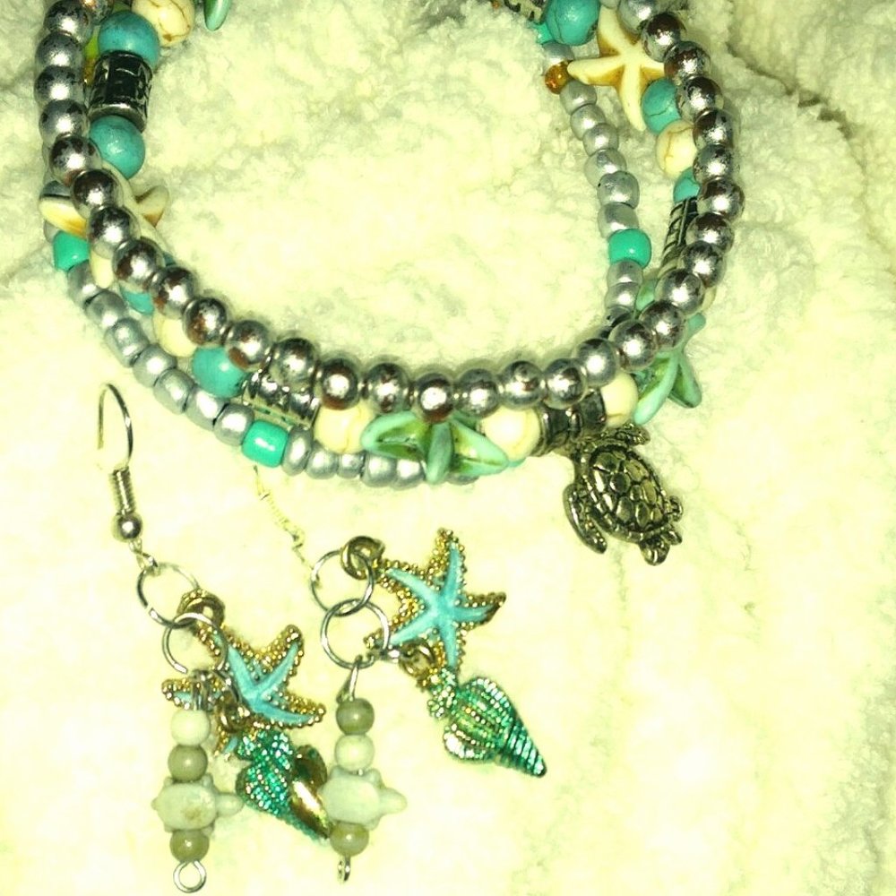 By the Sea Earrings & Stacked, Layered Bracelet Pa